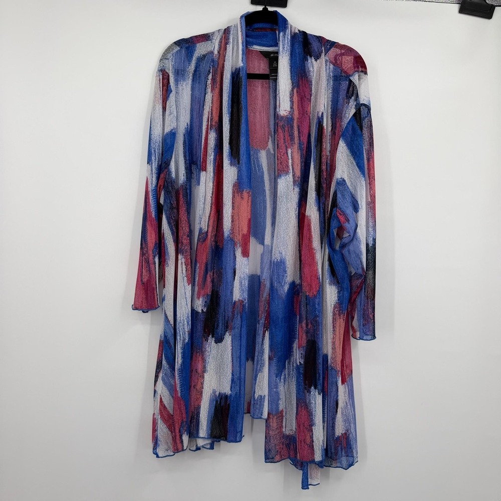 Ali Miles Cardigan Womens 3X Blue Open-Knit Lightweight Sheer Stretch Relaxed